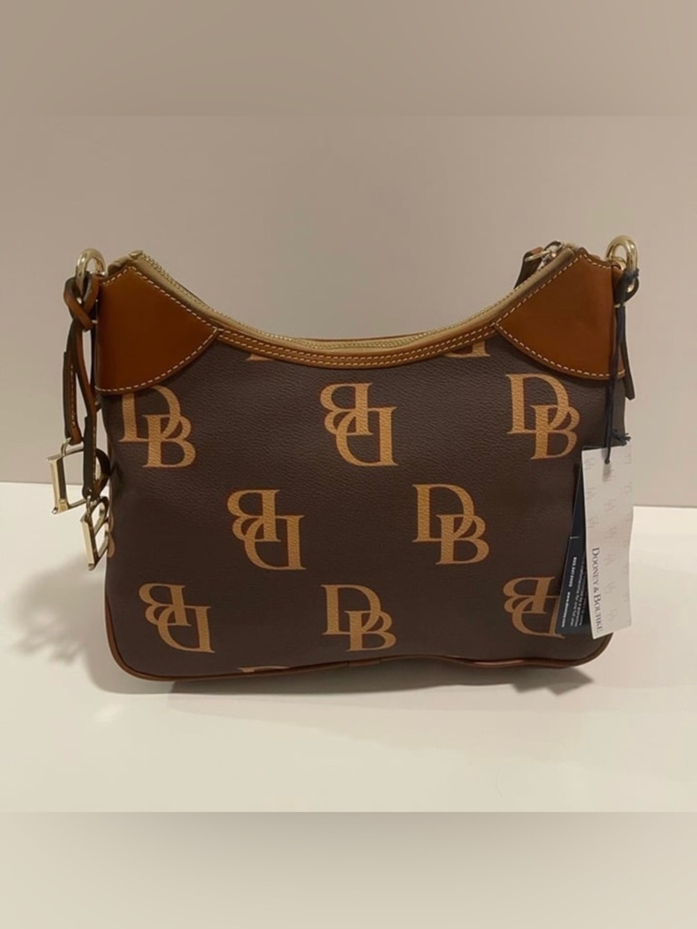 Dooney & Bourke Brown and Tan DB Logo Shoulder Bag